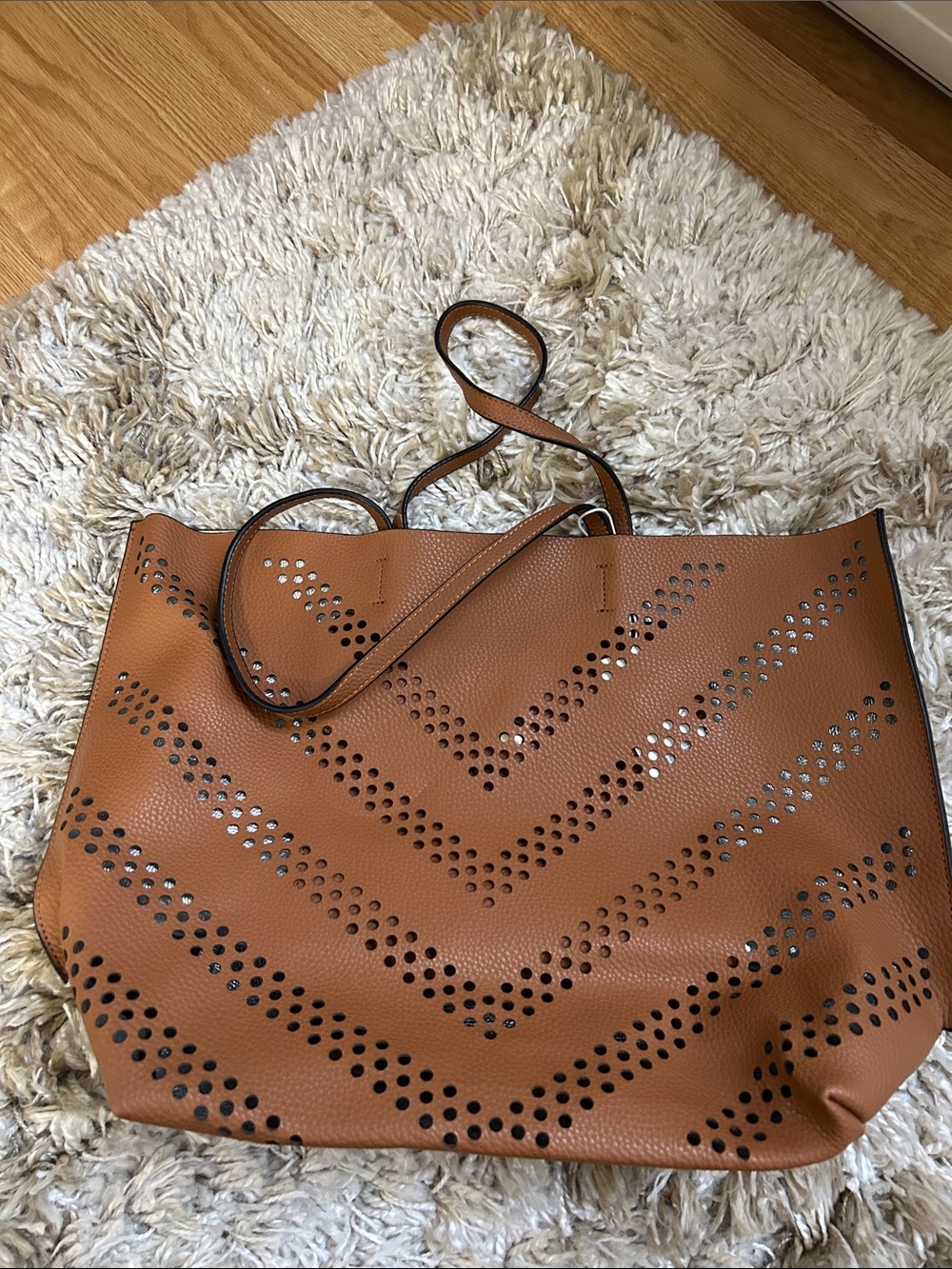 Tan Perforated Chevron Tote Bag - Women